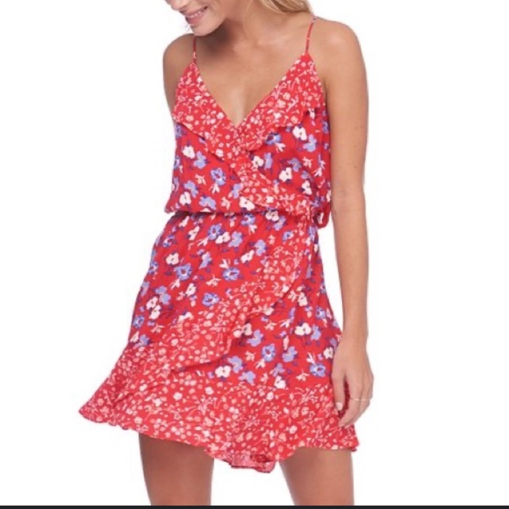 Red Floral Ruffle V-Neck Sundress